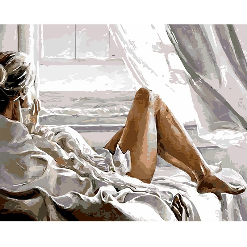 Painting By Numbers DIY 40x50 no frame Girl seaside holiday