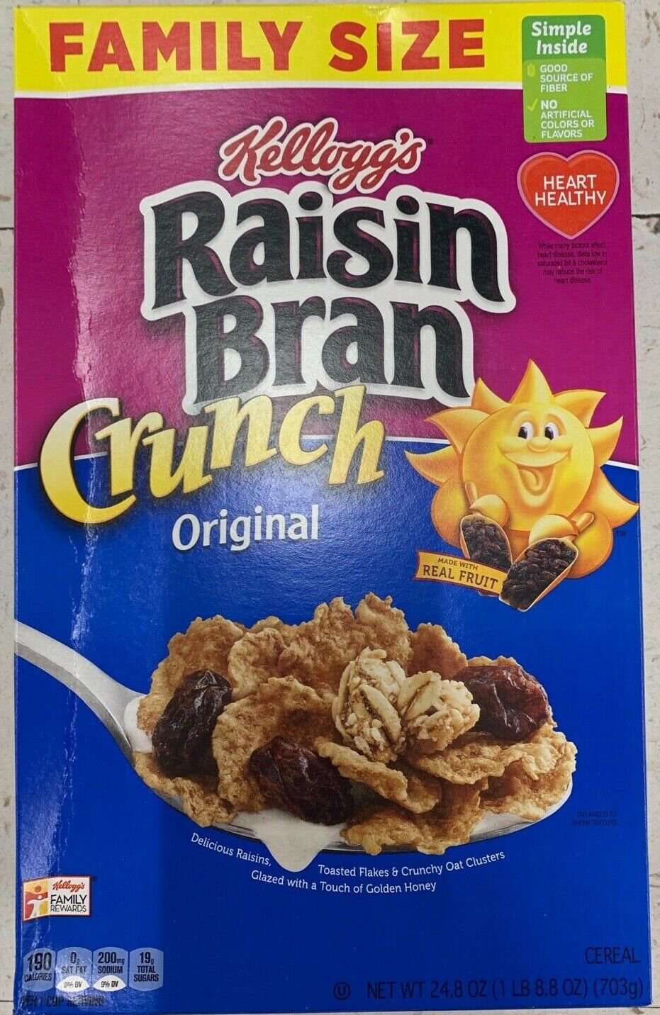 FAMILY SIZE RAISIN BRAN CRUNCH ORIGINAL CEREAL 24.8 OZ BOX Free worldwide shipping