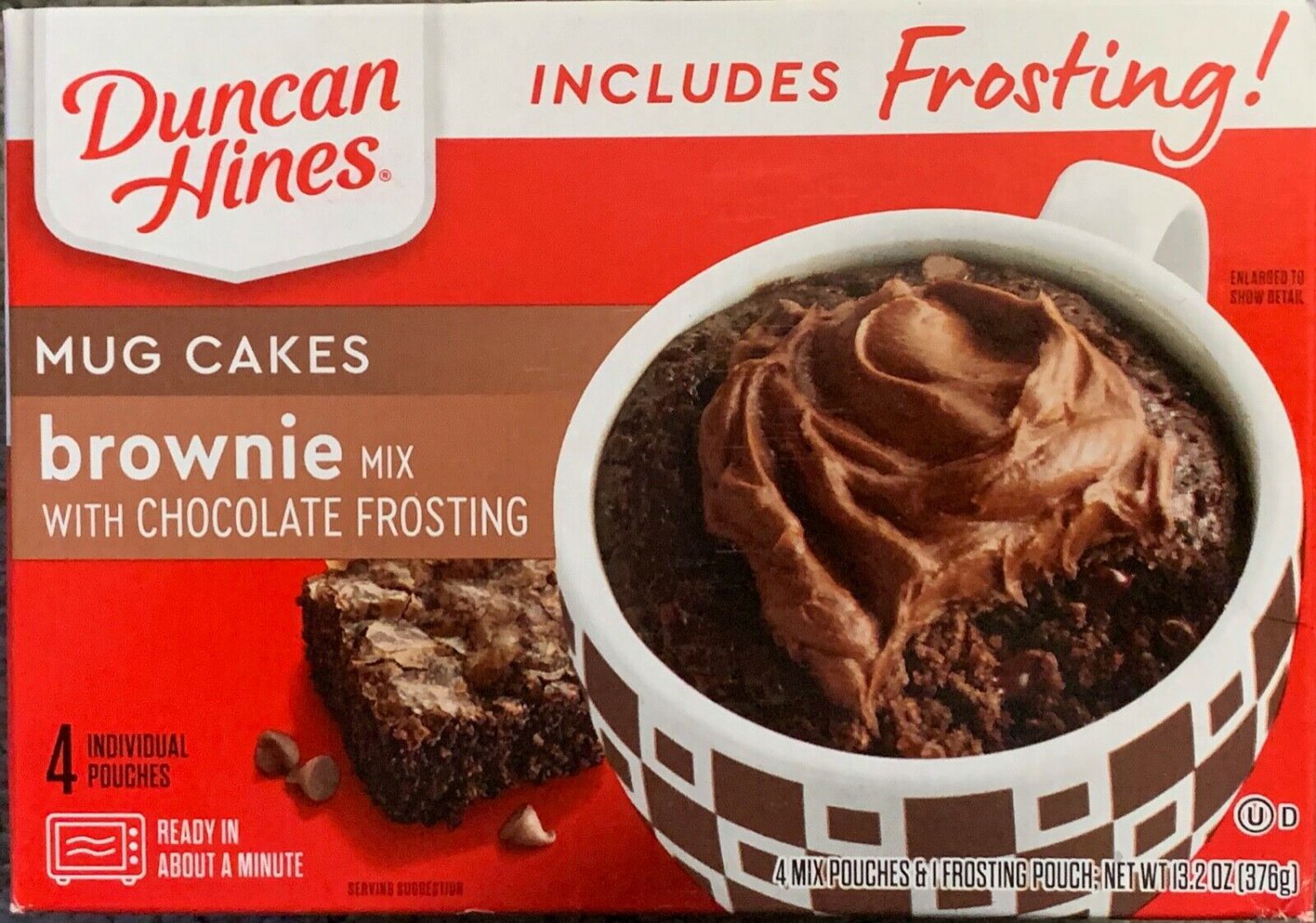 DUNCAN HINES MUG CAKES BROWNIE MIX WITH CHOCOLATE FROSTING 13.2 OZ 376g