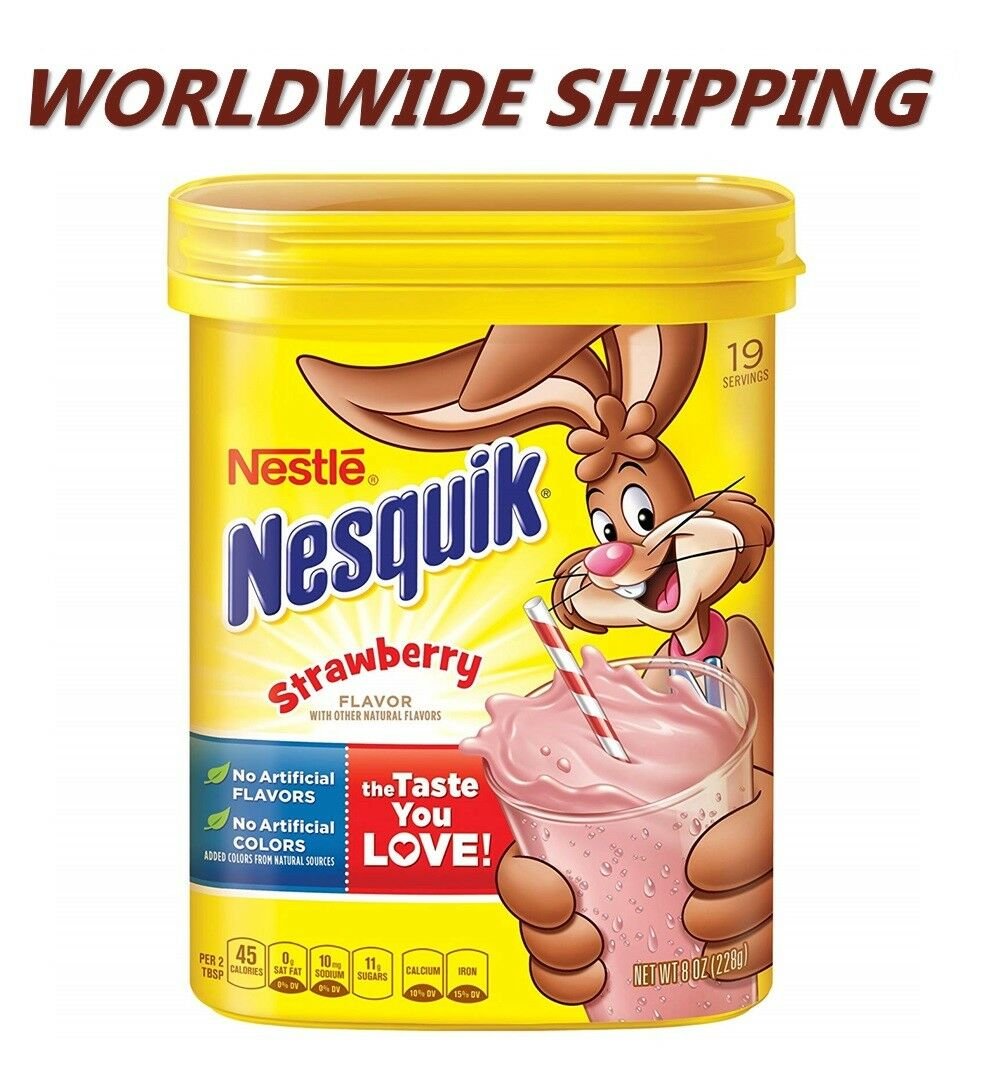 Nesquik Strawberry Flavored Powder 8 Oz WORLDWIDE SHIPPING