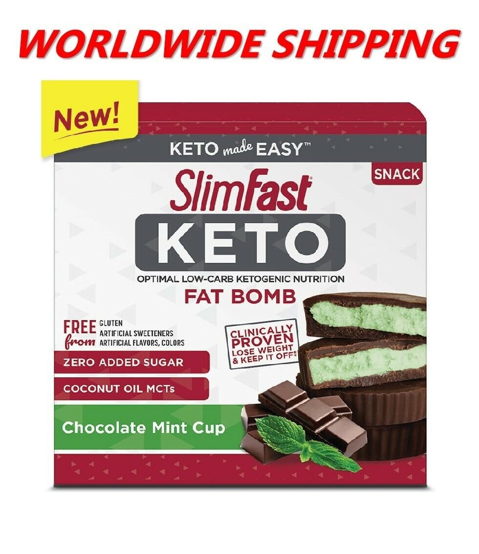 Slim Fast Keto Fat Bomb Chocolate Mint Cup 14 Ct 8.4 Oz WORLDWIDE SHIPPING