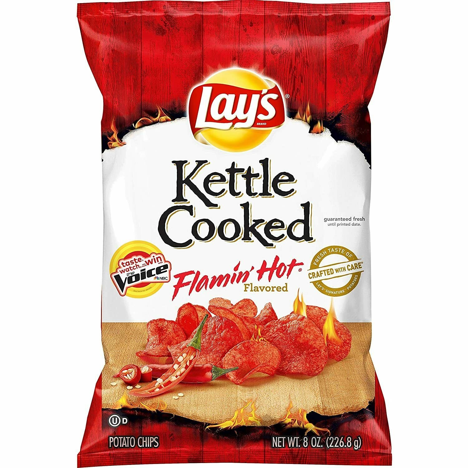 Lay's Kettle Cooked Potato Chips, Flamin' Hot, 8oz Bag (Pack of 2)