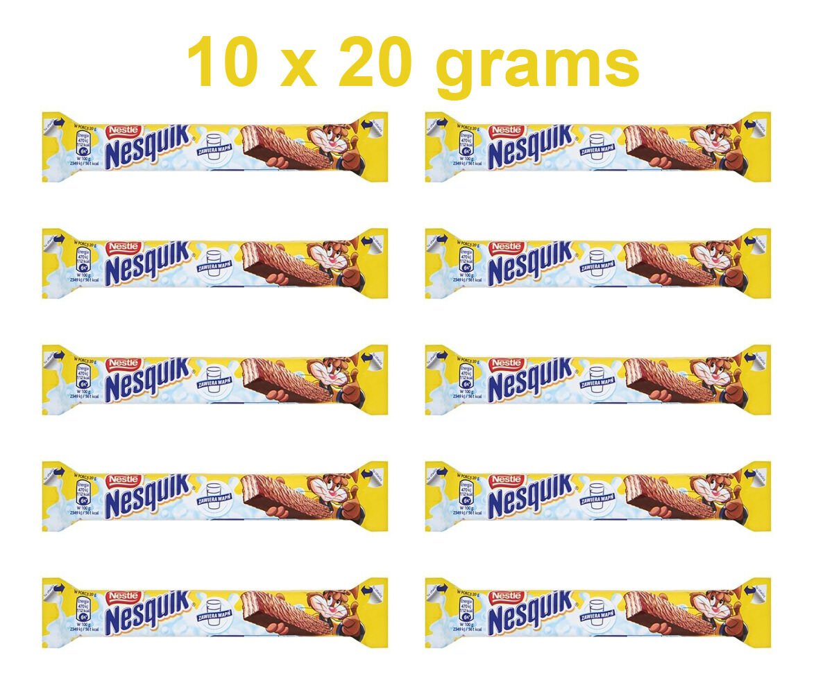 10 x Nestle NESQUIK Crunchy Chocolate Wafer Bars 10 x 20g 0.7oz From europe