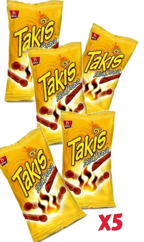 TAKIS SALSA BRAVA Mexican chips BARCEL 5 BAGS, (60 G EACH)