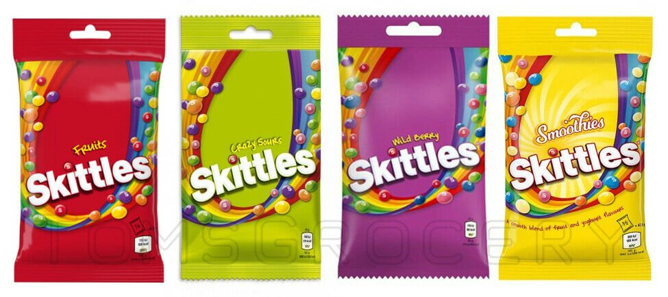 4 x SKITTLES Flavors Mix Fruit Wild Berry Smoothies Crazy Sours Candies Sweets from Europe
