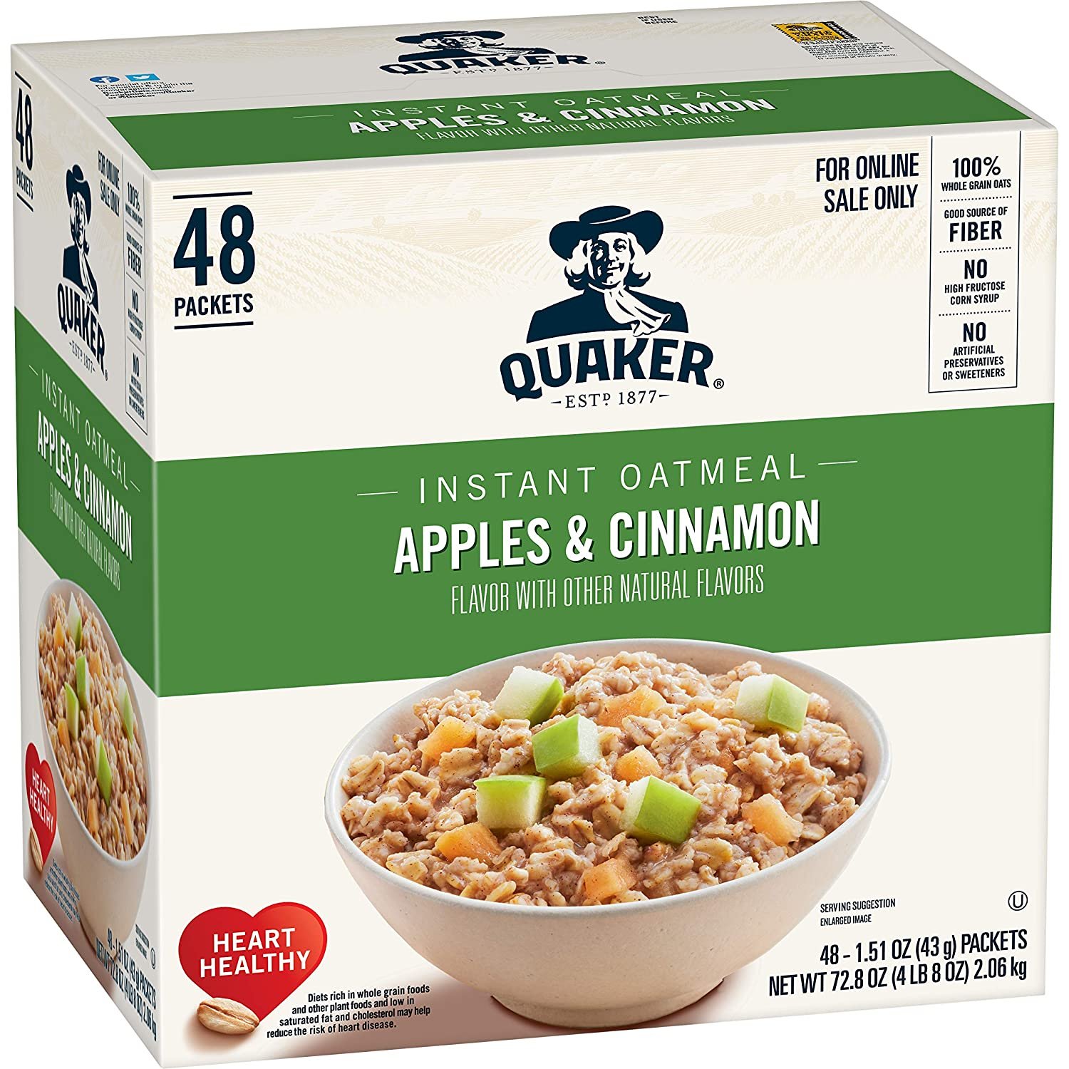 48 Bags Quaker Instant Oatmeal Apples And Cinnamon 48 Count Am