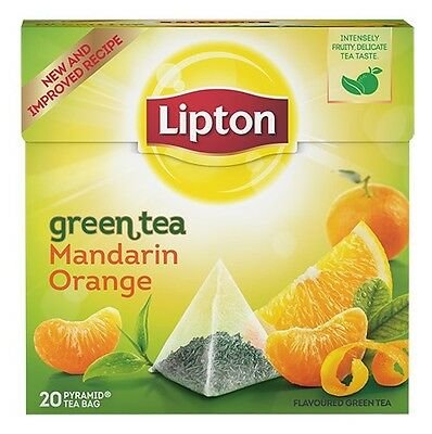 LIPTON Mandarin Orange Flavored Green Tea 40 Silk Pyramid Bags From Europe