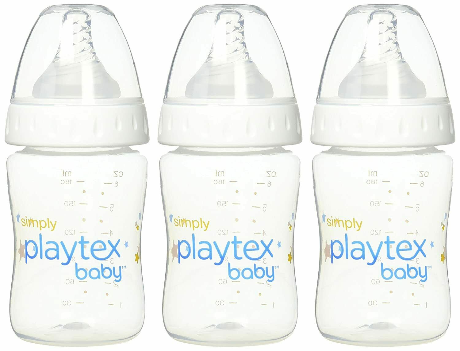 Playtex Simply Baby, Reduces Colic and Gas, 6 Oz Baby Bottles,X 3