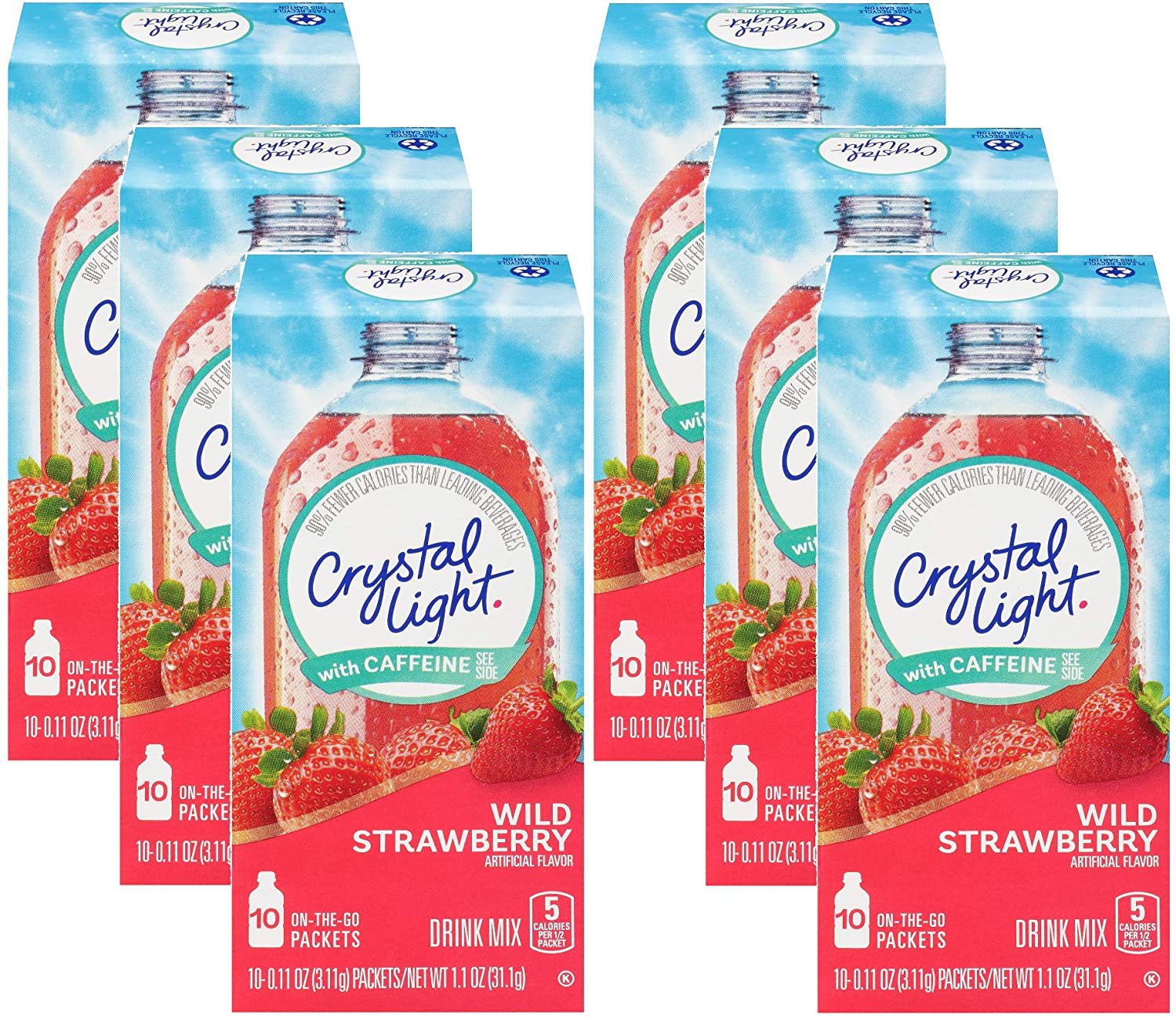 60 Pack -  Crystal  Wild Strawberry + Caffeine Drink Mix On the Go