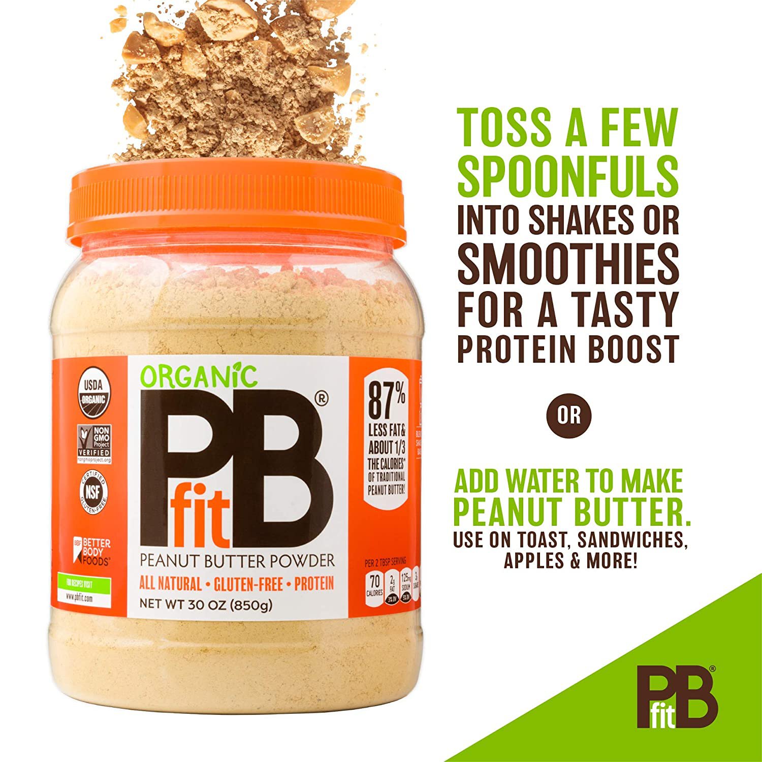 PBfit All-Natural Organic Peanut Butter Powder, Spread From Real ...