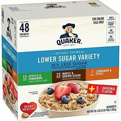 Quaker Instant Oatmeal, Lower Sugar, 4 Flavor Variety Pack, 48 packs