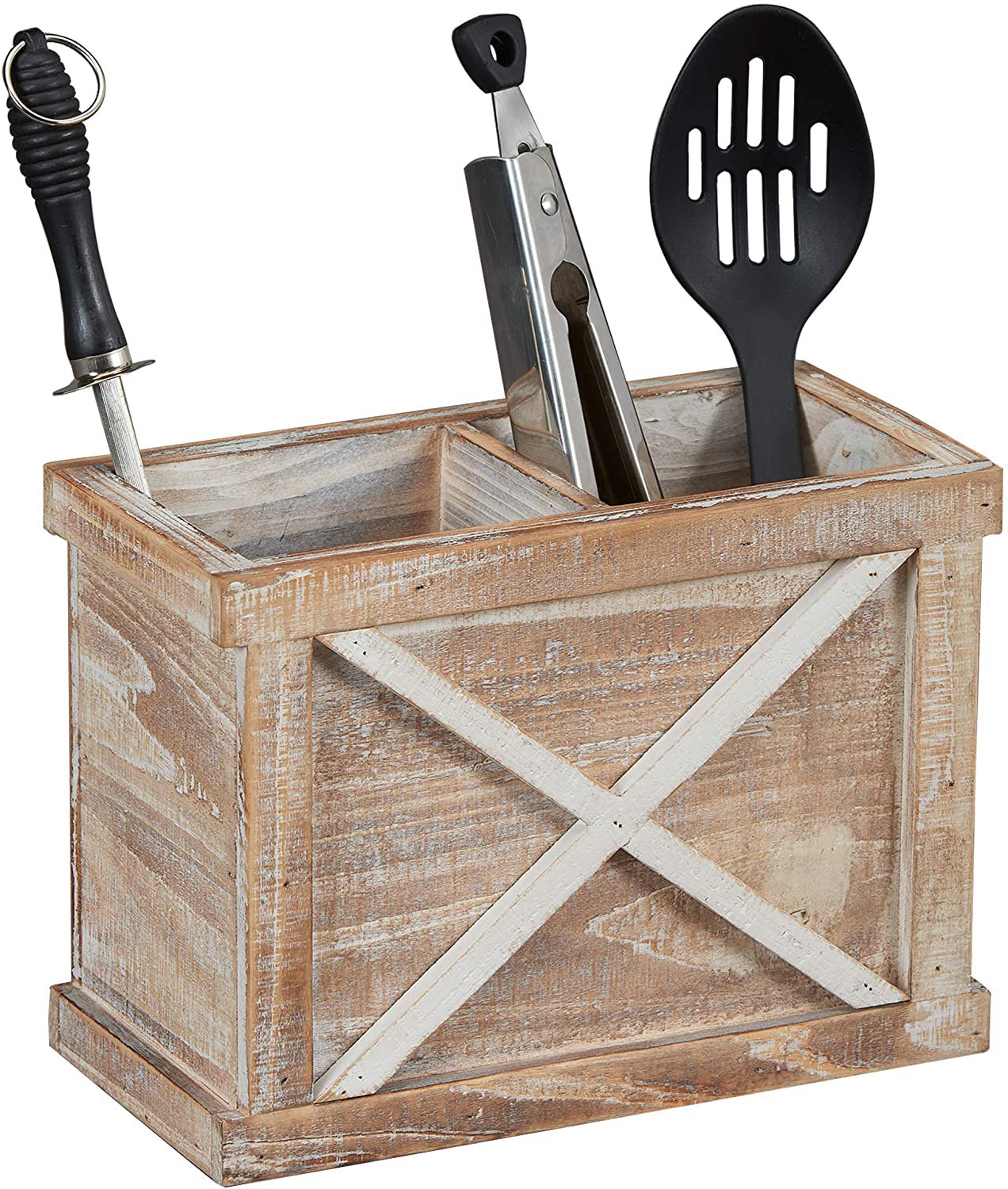 Barn Ustensil Holder Caddy Brown for Retro, Rustic Kitchen Gift Sugg