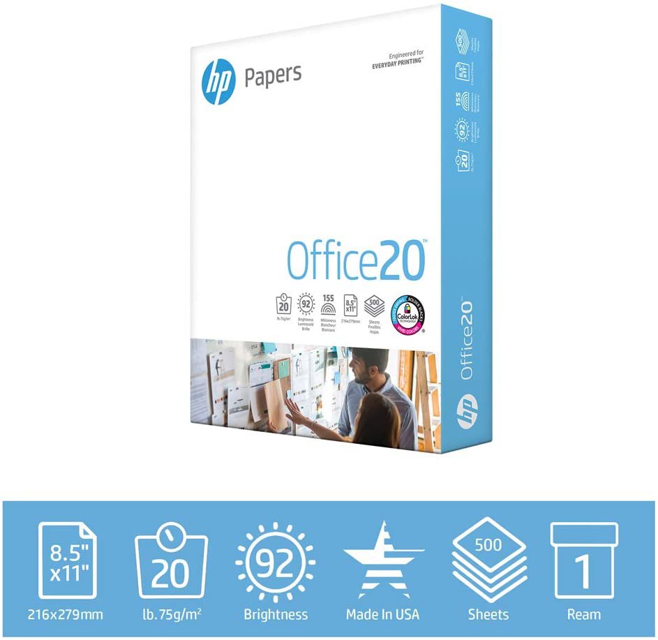 HP Printer Paper 8.5x11 Office 20 lb 1 Ream 1500 Sheets 92 Bright