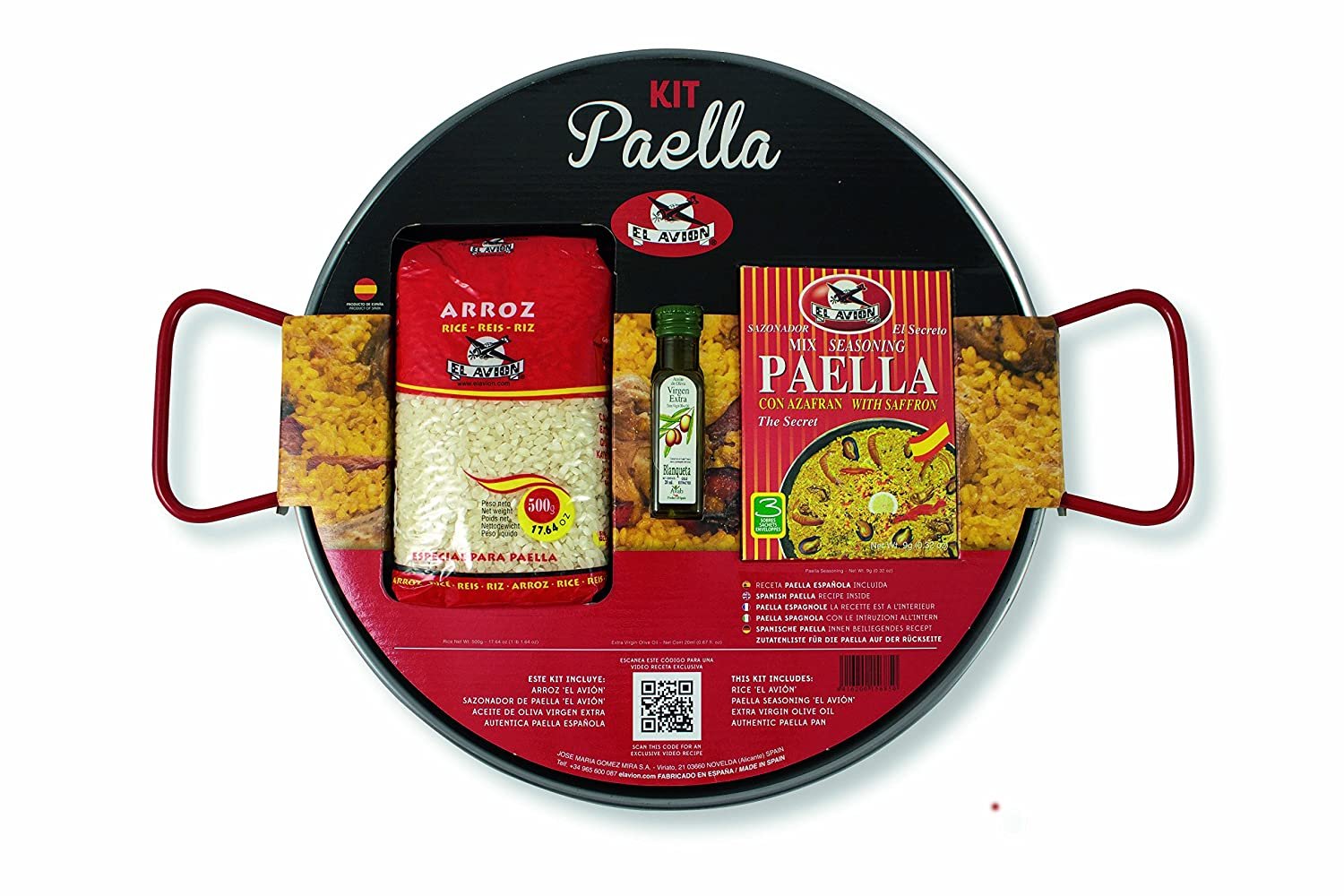 Paella Kit El Avion All Natural Ingredients from Spain (4 Servings) + pan From Spain