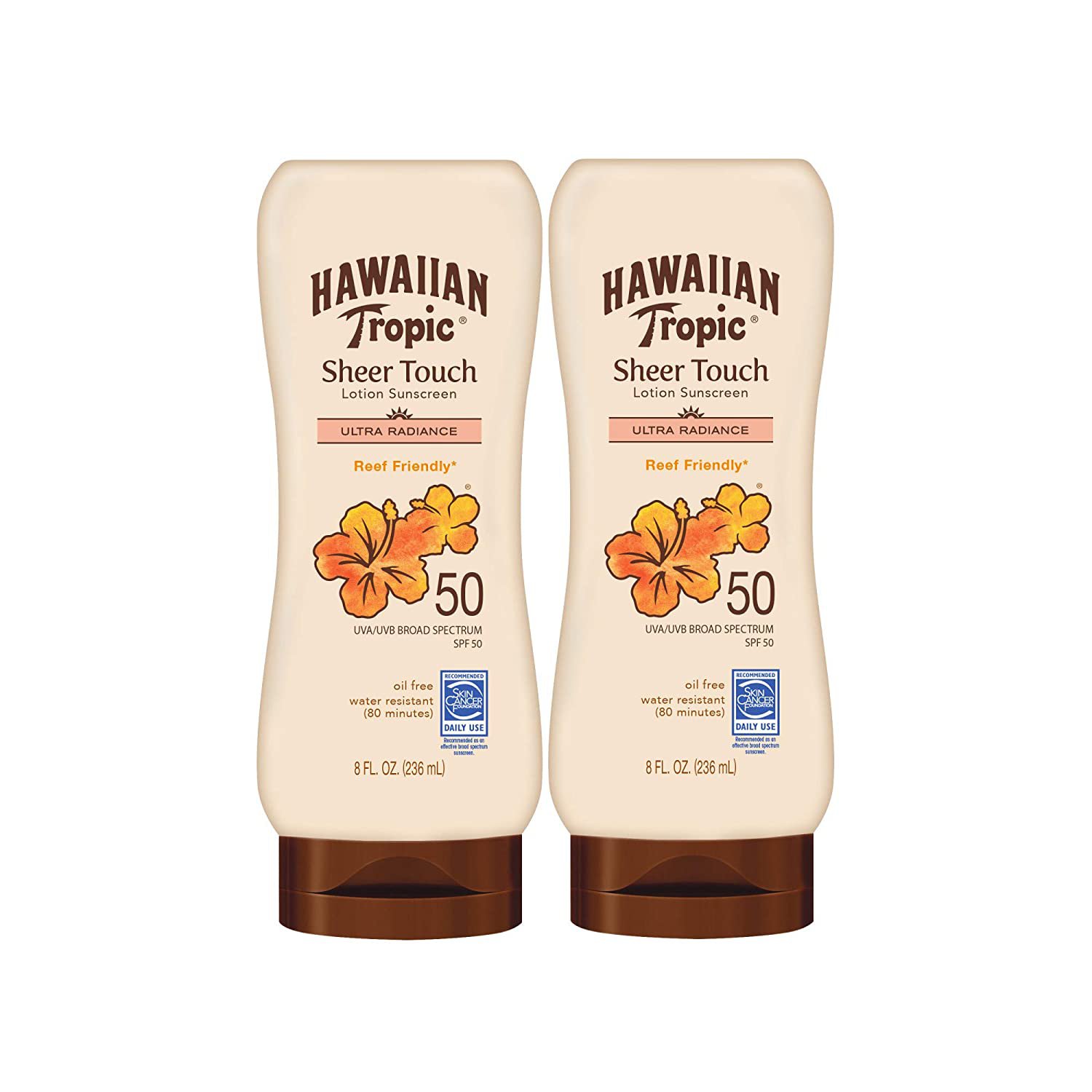Hawaiian Tropic SPF 50 T Sheer Touch Moisturizing Protection Lotion, 8 Ounce, Pack of 2