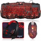 BlueFinger Backlit Gaming Keyboard Mouse Combo with LED Gaming Fast Shipping Headset Over-Ear