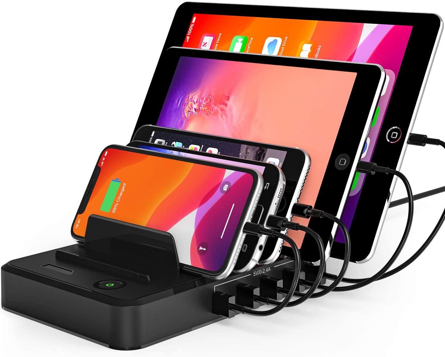 5-Port USB Charging Station Dock & Organizer,Multiple USB Charger for Smartphones, Tablets & Other