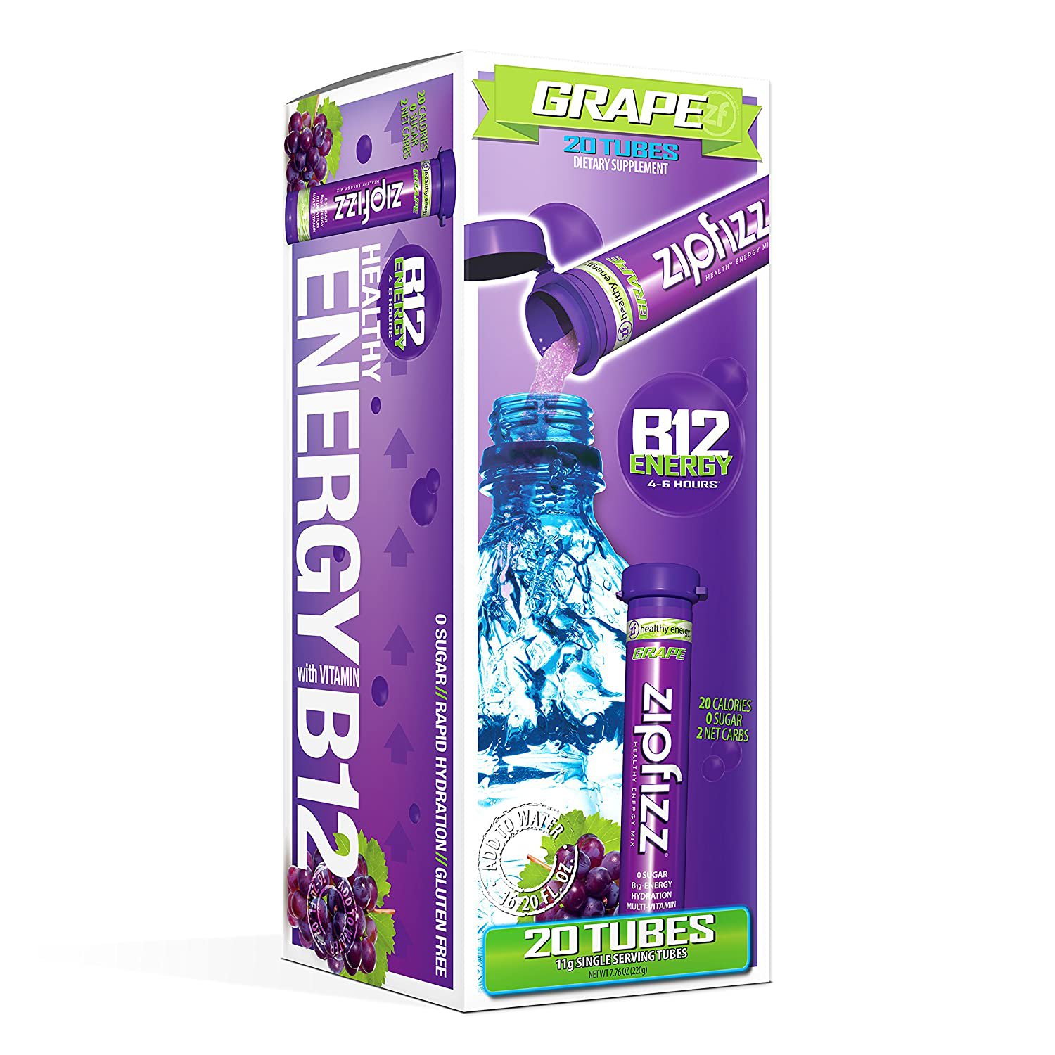 Zipfizz Healthy Energy Drink Mix Sugar Free - GRAPE -_ Drink Mix-20 count