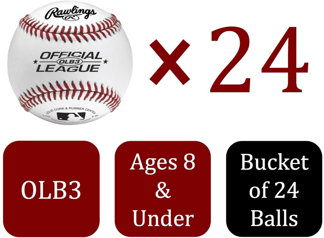Rawlings 24 Pack Bucket Of Official Recreational Grade OLB3/R8U Baseballs