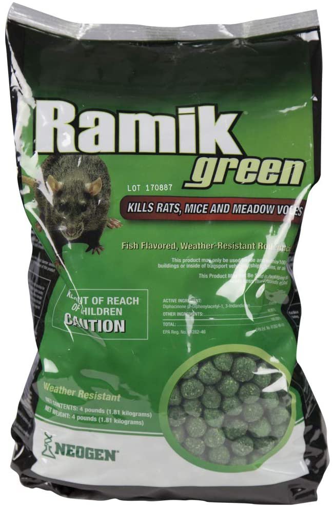 Neogen Ramik Green Fish Flavored Weather Resistant Rodenticide Nuggets, 4 lb bag