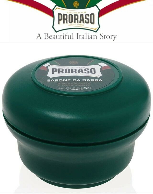 2X PRORASO Green Shaving Soap In A Bowl Made in Italy - Eucalyptus, Natural Cream 2 x 150ml/5.2oz