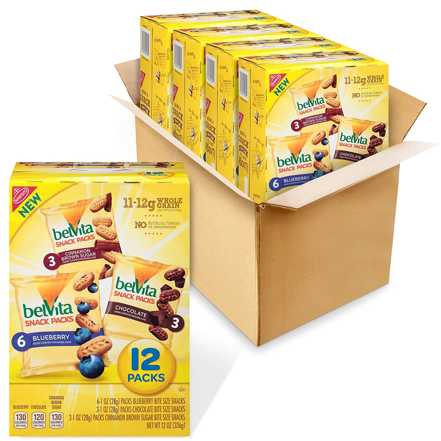 4 box belVita Breakfast Biscuit Bites Variety Pack, 3 Flavors, 4 Boxes of 12 Packs (48 Total Packs)