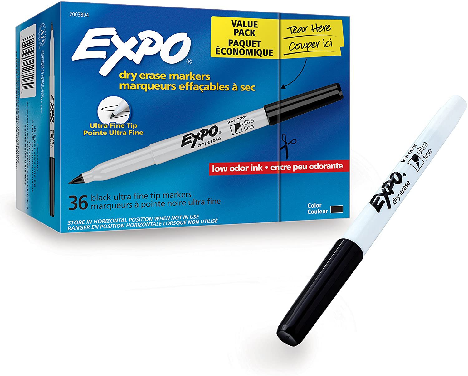 Expo Low Odor Ultra Fine Black Dry Erase Markers, Box Of 36