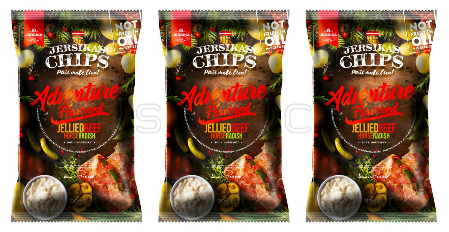 JERSIKA Jellied Beef Horseradish Flavor Potato Chip 3X 100g From Europe