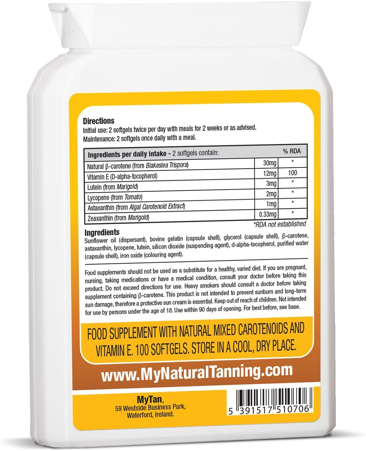 Bronze Tanning Pills 100 Softgels Sunless Tan Supplement From Ireland