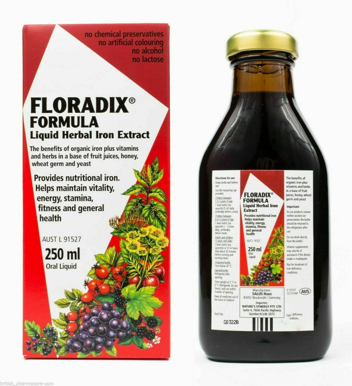 FLORADIX FORMULA LIQUID HERBAL IRON EXTRACT 250ml or 500 ml From UK