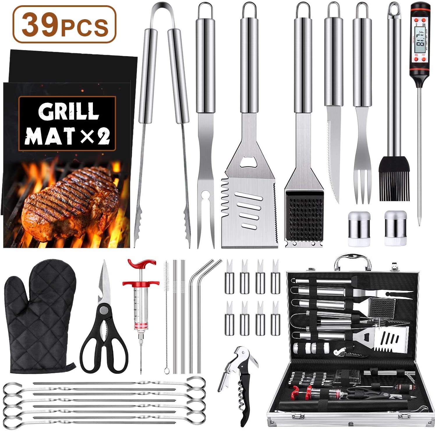 BBQ LOVER GIFT-- 39 PCS Stainless Steel Grilling Barbecue Tool Sets Kit ...