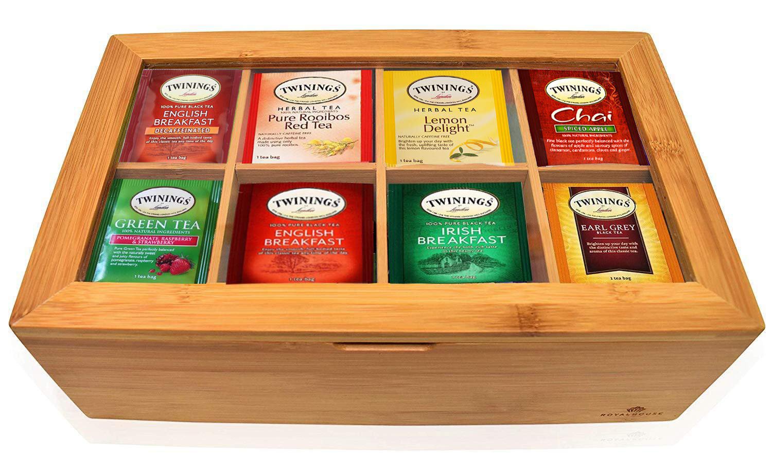 Twinings Tea Bags case - 80 COUNT -   Variety Pack in Bamboo Gift Box British Mini Market