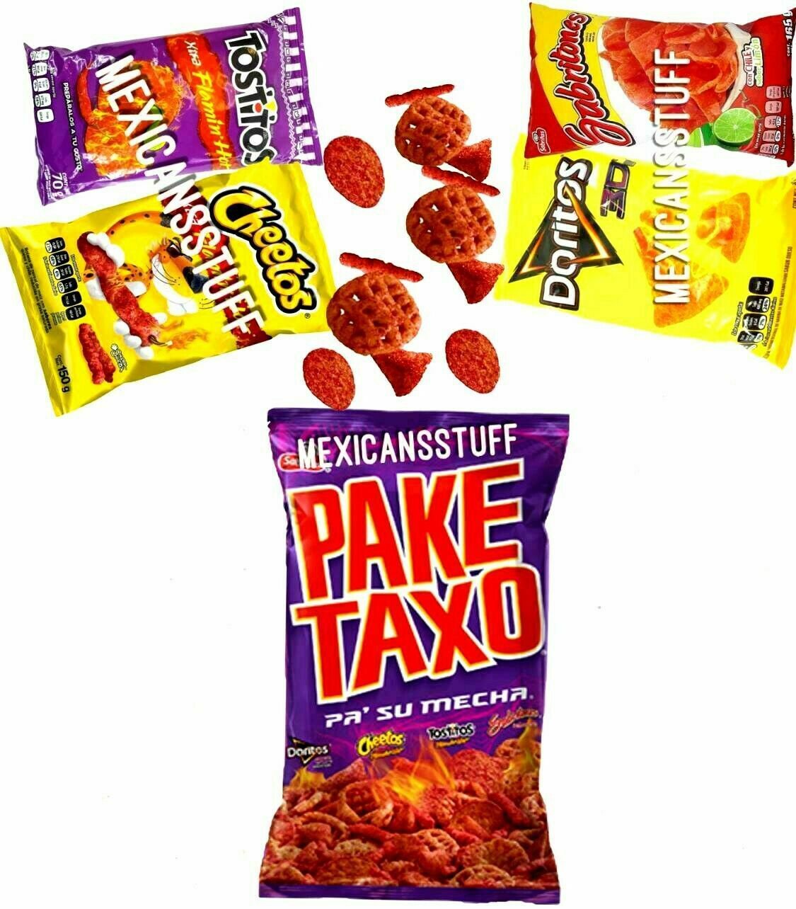 8 X Pk Paketaxo Flamin Hot Assorted Mex Chips mix- 65 Gr X 8 count Mexican Stuff