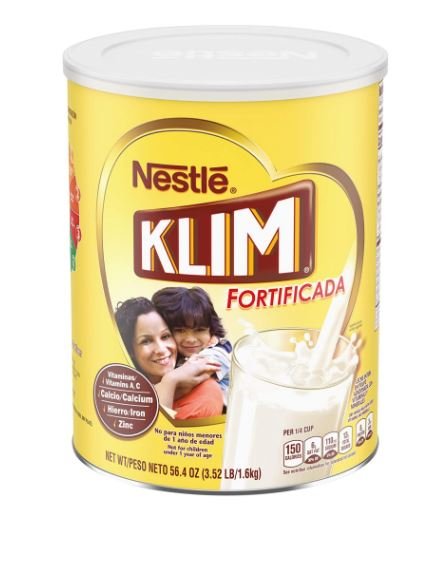Nestle KLIM Fortificada Dry Whole Milk Powder 56.4 oz. Canister