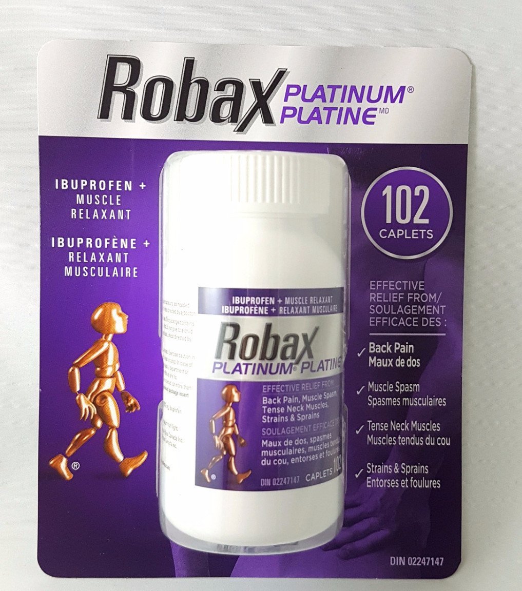 ROBAX Platinum Muscle and Back Pain Relief 102 CapletsMade in Canada