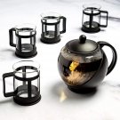 BHalf Moon Teapot Set with 4 Tea Cups, Removable Infuser, Service of 4