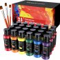 Acrylic Paint Set 24 Colors( 60ml), Fantastory Craft Paint Kit with 3 Brushes, for hobbies