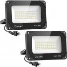Onforu 2 Pack 50W LED Flood Light with Plug, 5000lm Super Bright LED Work Ligh