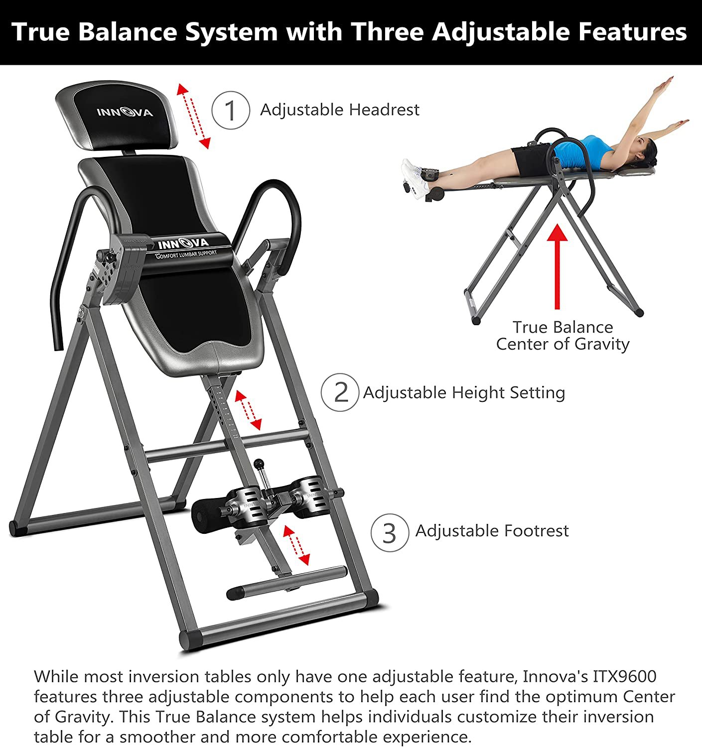 Fitness Heavy Duty Inversion Table Adjustable Headrest Reversible Ankle