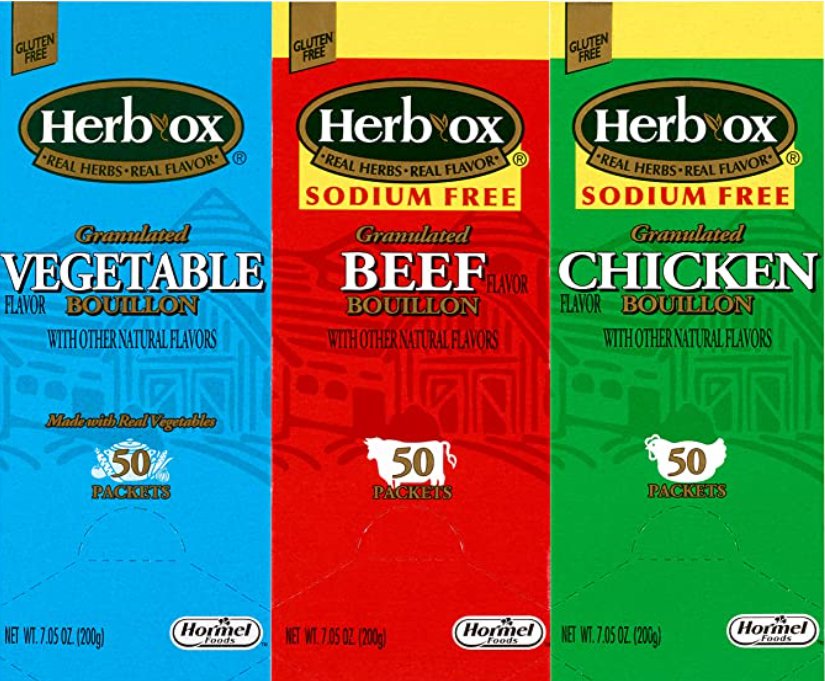 Sodium Free Bouillon Bundle,`Beef and Chicken, 150 Total Packets by herb ox