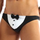 Mens Lingerie Bikini  Front Bowknot Buttons Panties Low Rise  Tuxedo Briefs Underwear