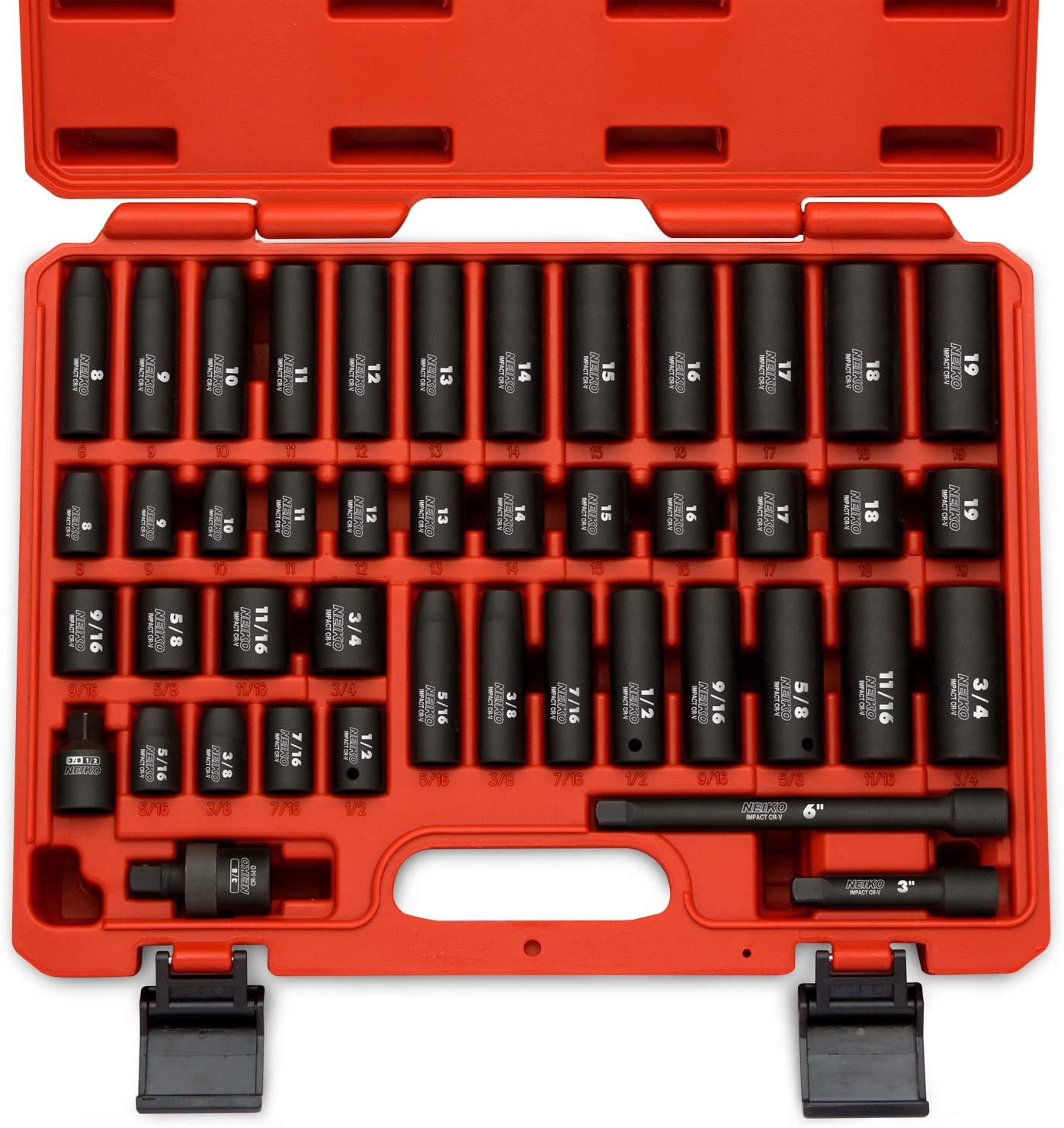 Neiko 02440A 3/8 Inch Drive Impact Socket Set, CR-V Steel, SAE & Metric |