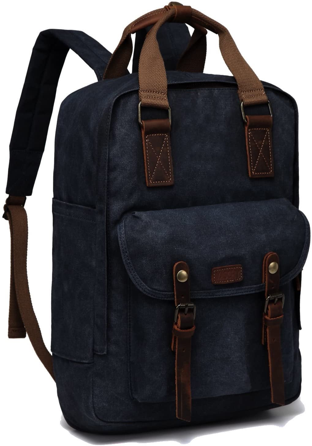 Navy Canvas Laptop Backpack,  Waxed Canvas Anti-theft Backpack for Men