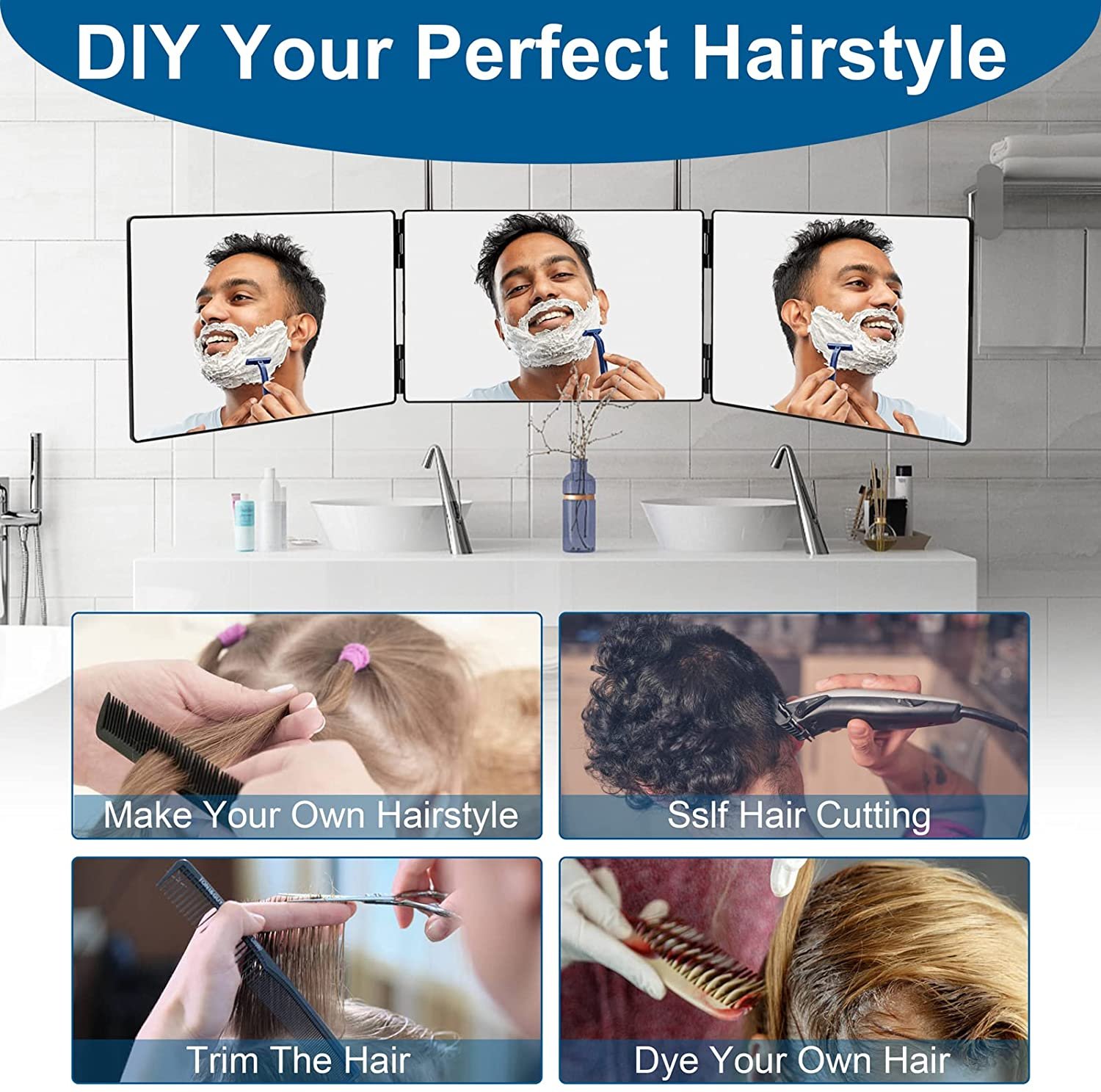 3 Way Mirror for Self Hair Cutting System,360 Haircuts Mirror Men for