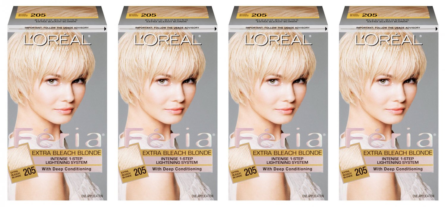 4X L'Oreal Paris Feria Hair Color 205 Extra Bleach Blonde
