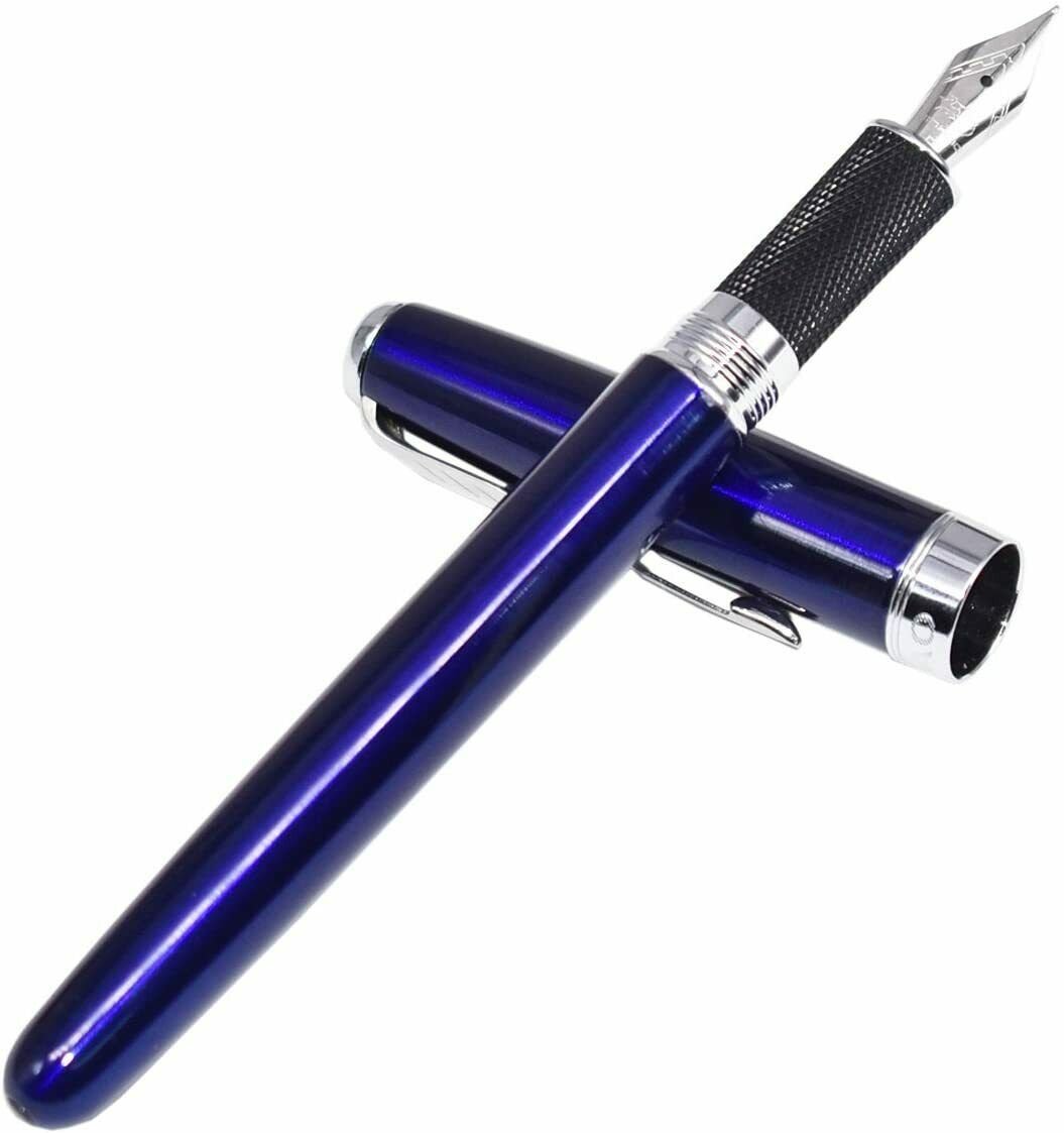 Fountain Pen with Pen Sleeve, Blue Lacquer with SilverTrim, Fine + other choices,Jinhao 601