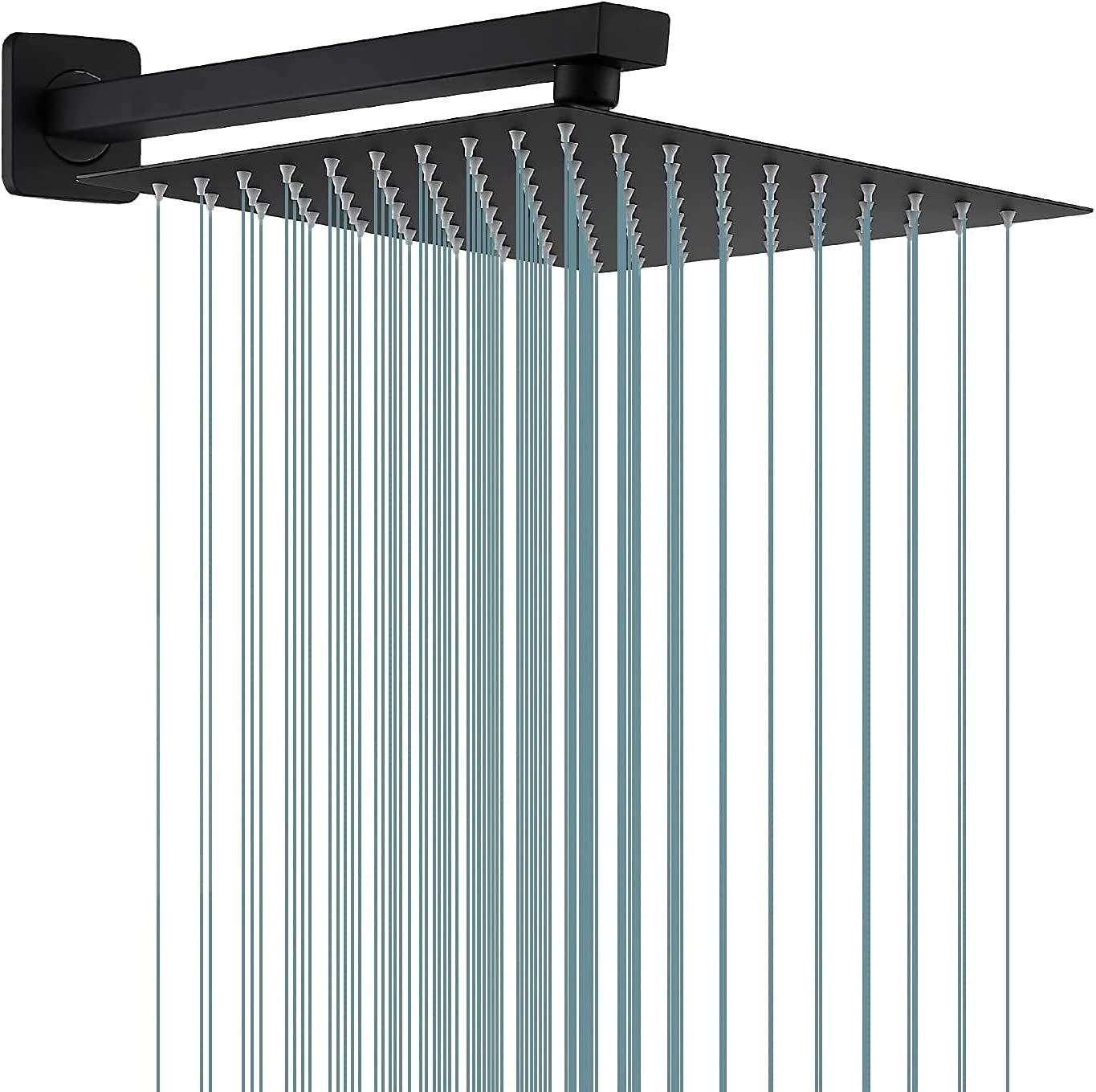 Rain Shower Head Black with Extension Arm 12 Inch Square Shower Head with 16 Arm