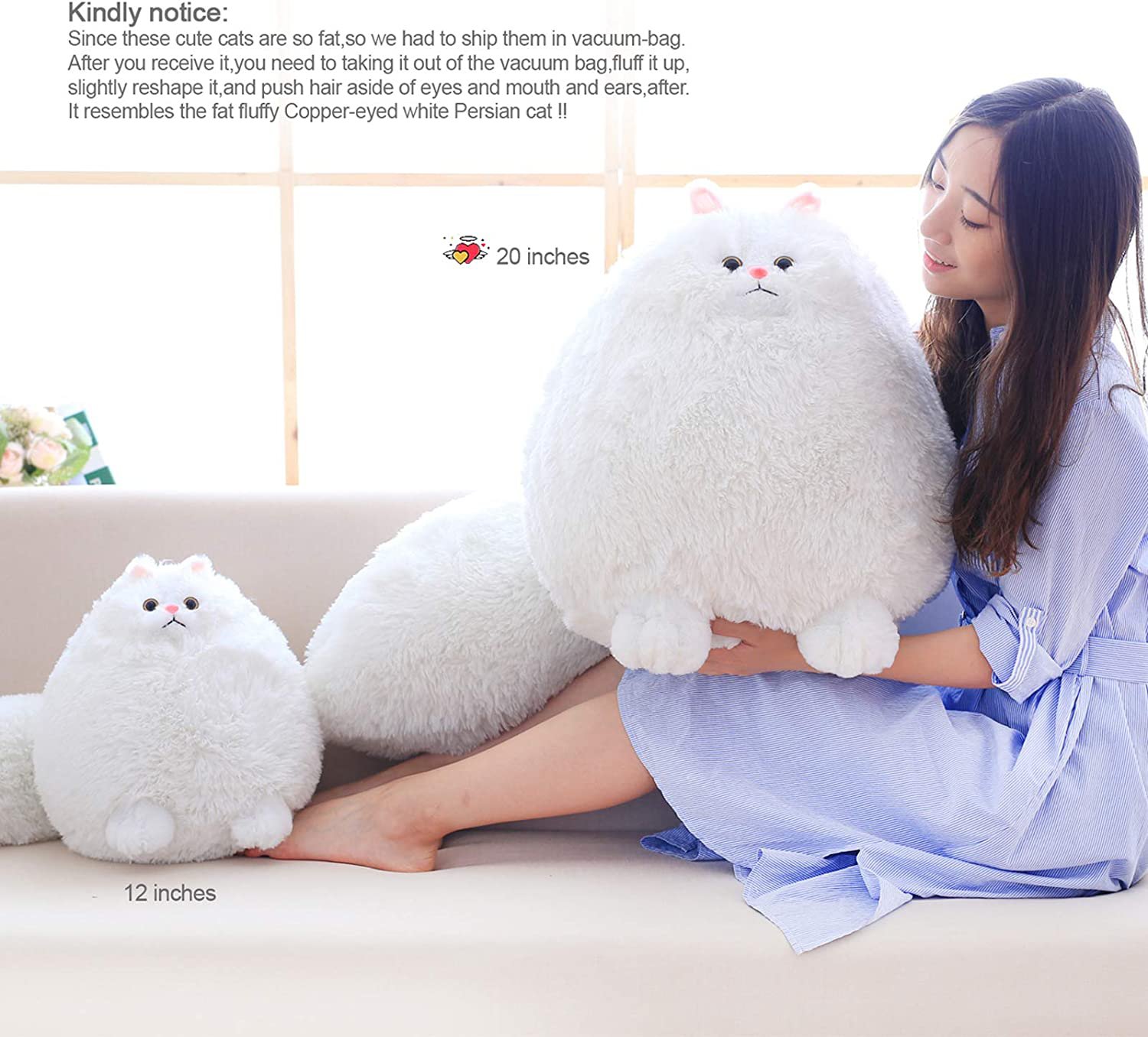 Giant Persian Cat Stuffed Animal Toys1220 In White or Grey Large