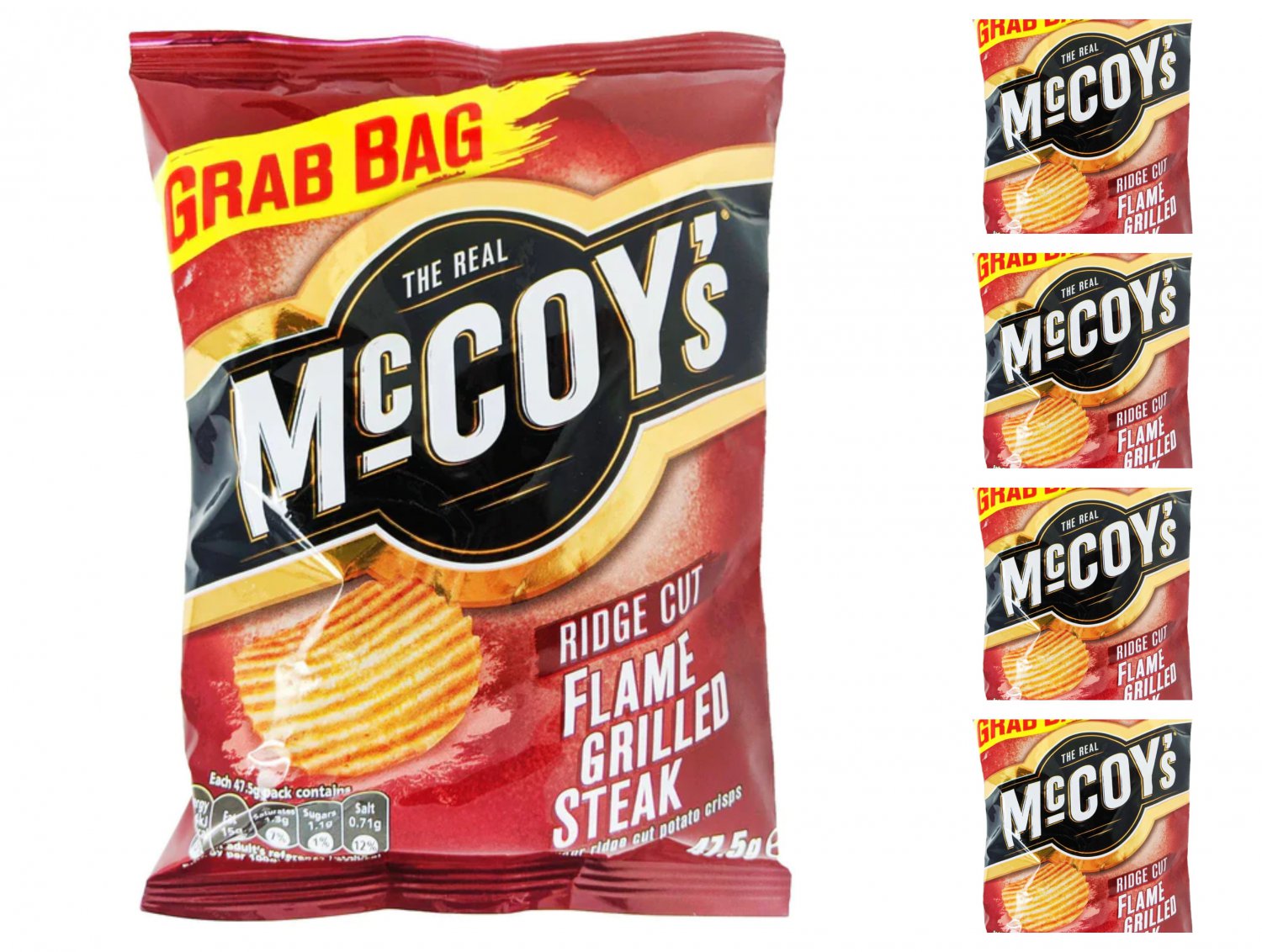 McCoy's Flame Grilled Steak Crisps 45g- x 5 Count -Grab Bags- From UK