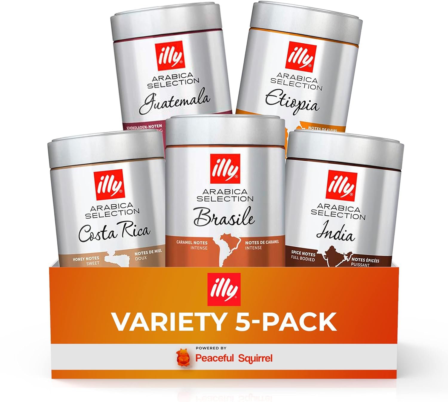 Illy Whole Bean Coffee, Arabica Selection, 5-Pack, Variety of 5 Flavors - 8.8